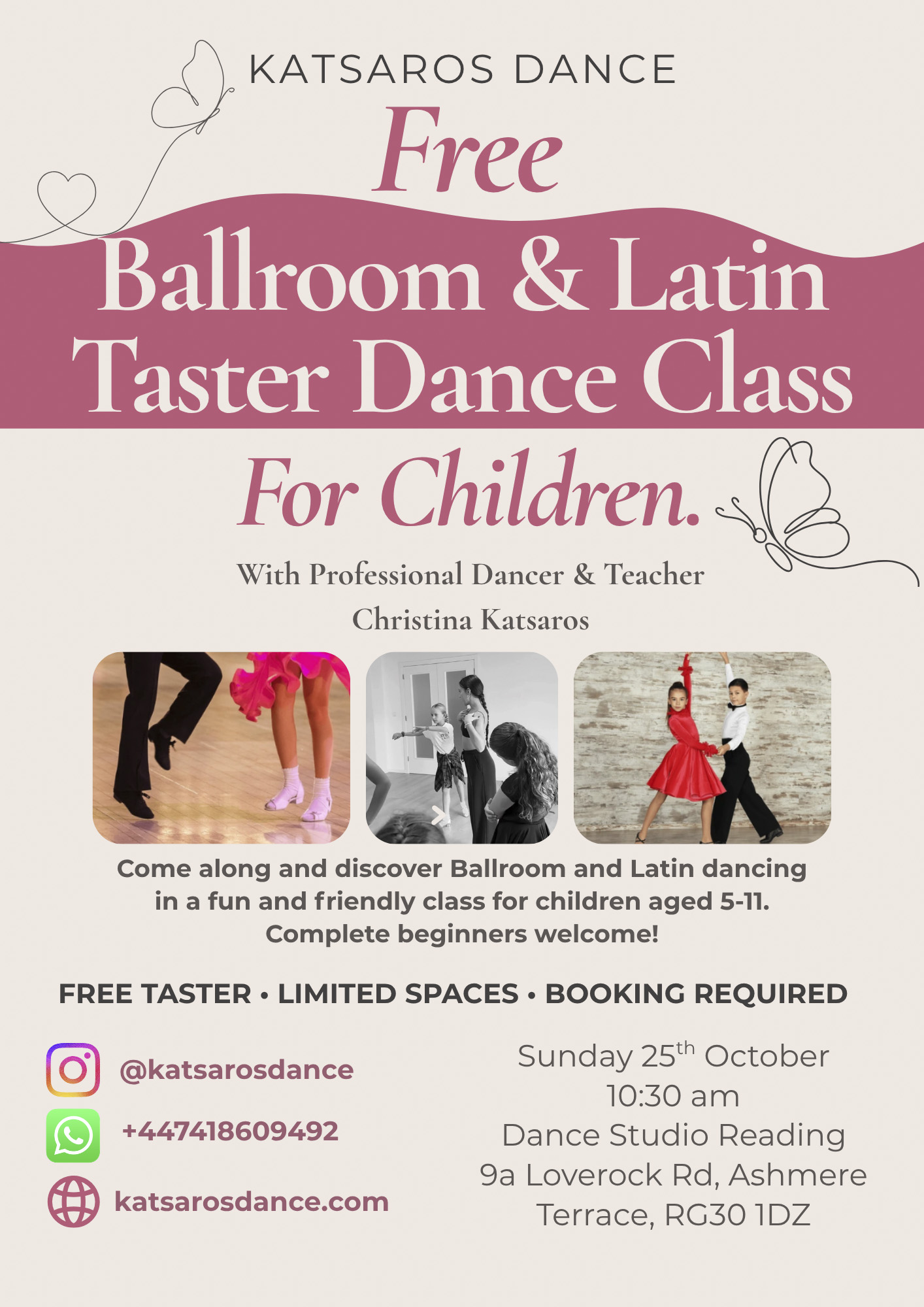 Free children's Ballroom and Latin taster dance class in Reading with Christina Katsaros